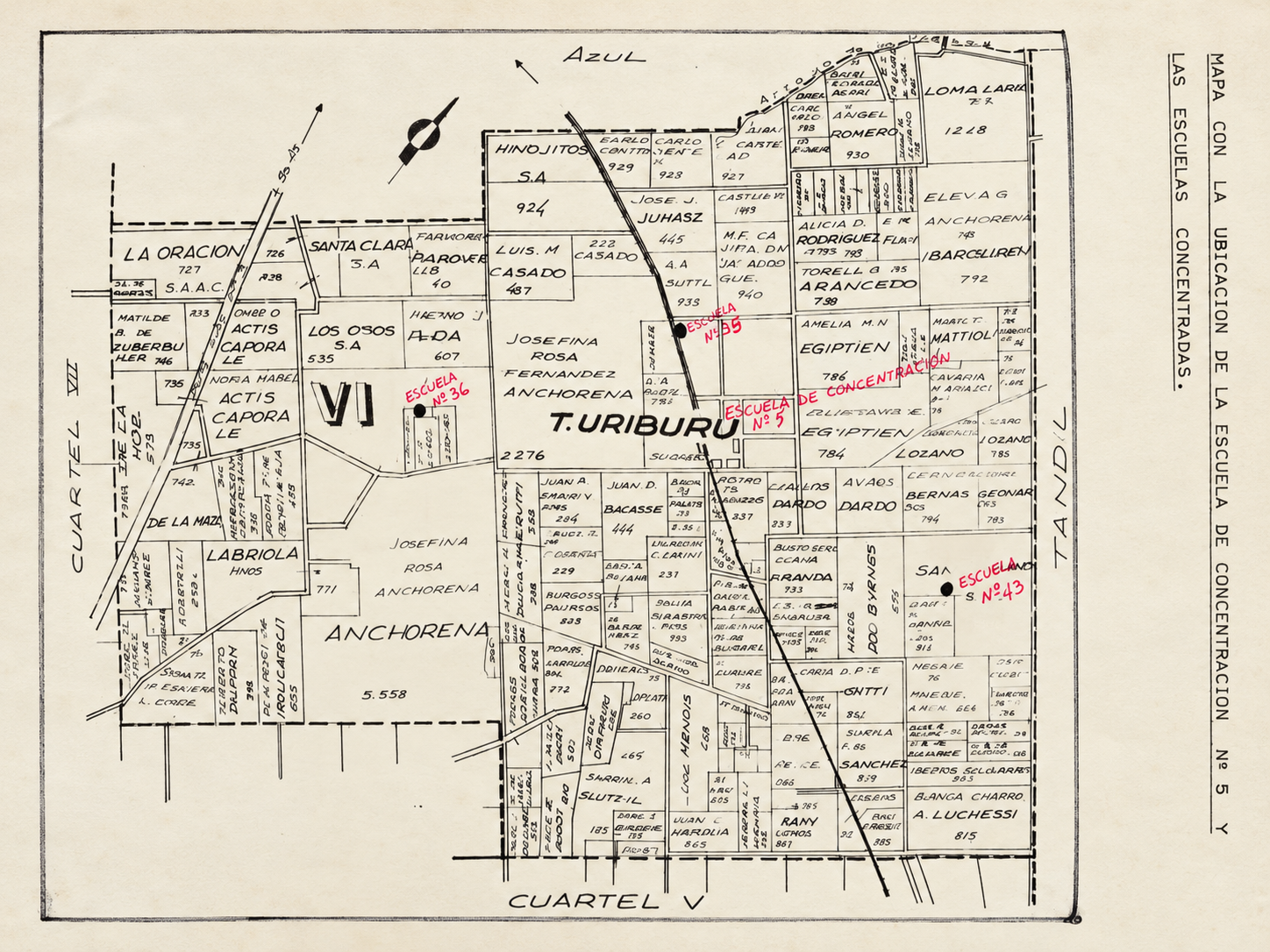Mapa histórico con la ubicación de las escuelas concentradas