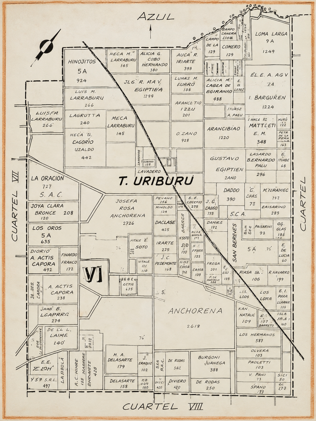Mapa catastral histórico restaurado de Tedín Uriburu