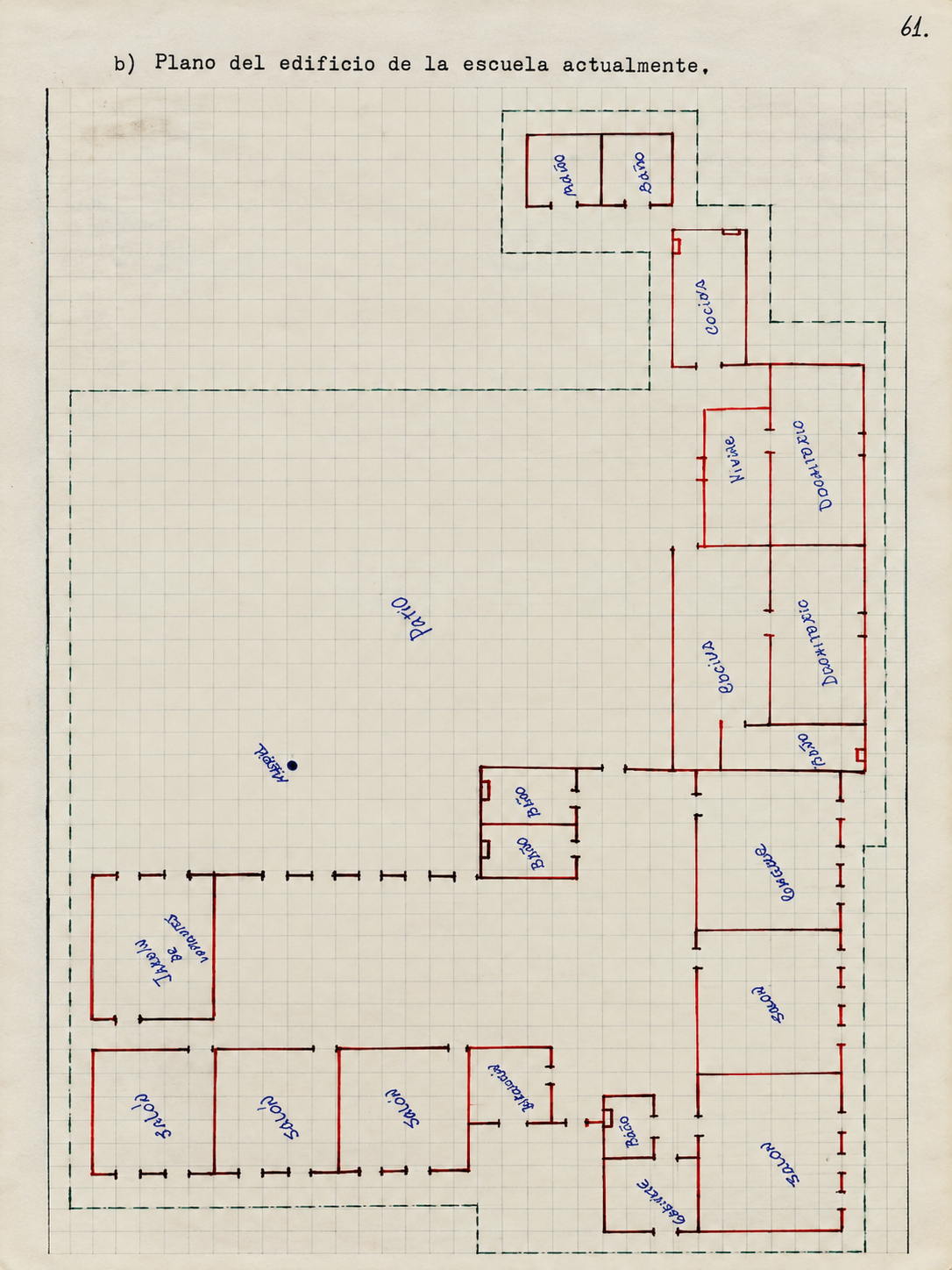 Plano histórico restaurado del edificio de la escuela luego de su ampliación