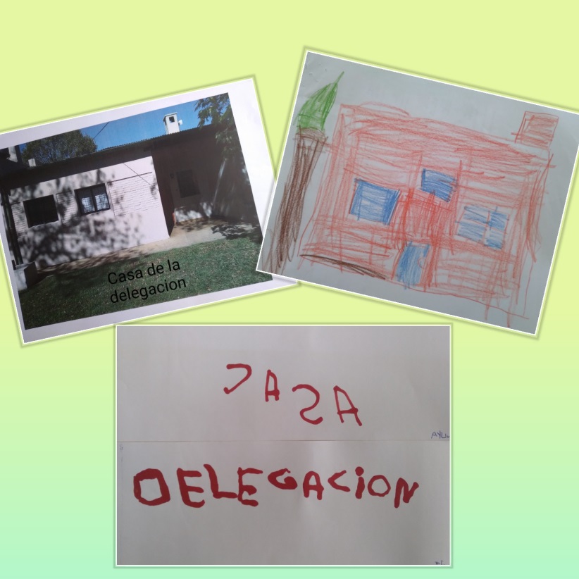 Collage histórico con la delegación municipal y un dibujo de la primera sede del Jardín