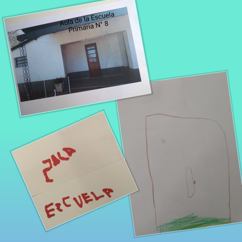 Collage con la Escuela N° 8 y un dibujo realizado por estudiantes