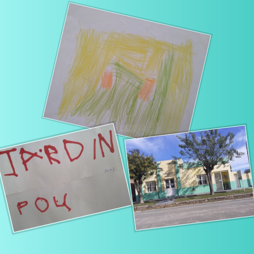 Collage con un dibujo y una fotografía del edificio del Jardín