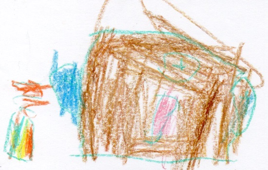 Dibujo infantil de la casita del patio del Jardín