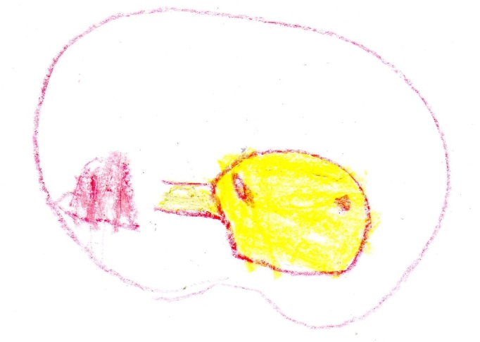 Dibujo infantil de un bebé en su cama